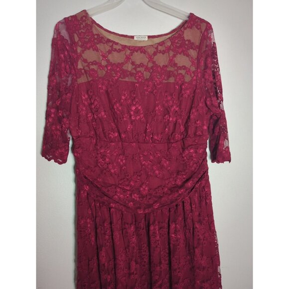 Kiyonna Womens Dress Lace Red Burgundy Maroon Christmas Holiday Plus Size 3X - Picture 6 of 12